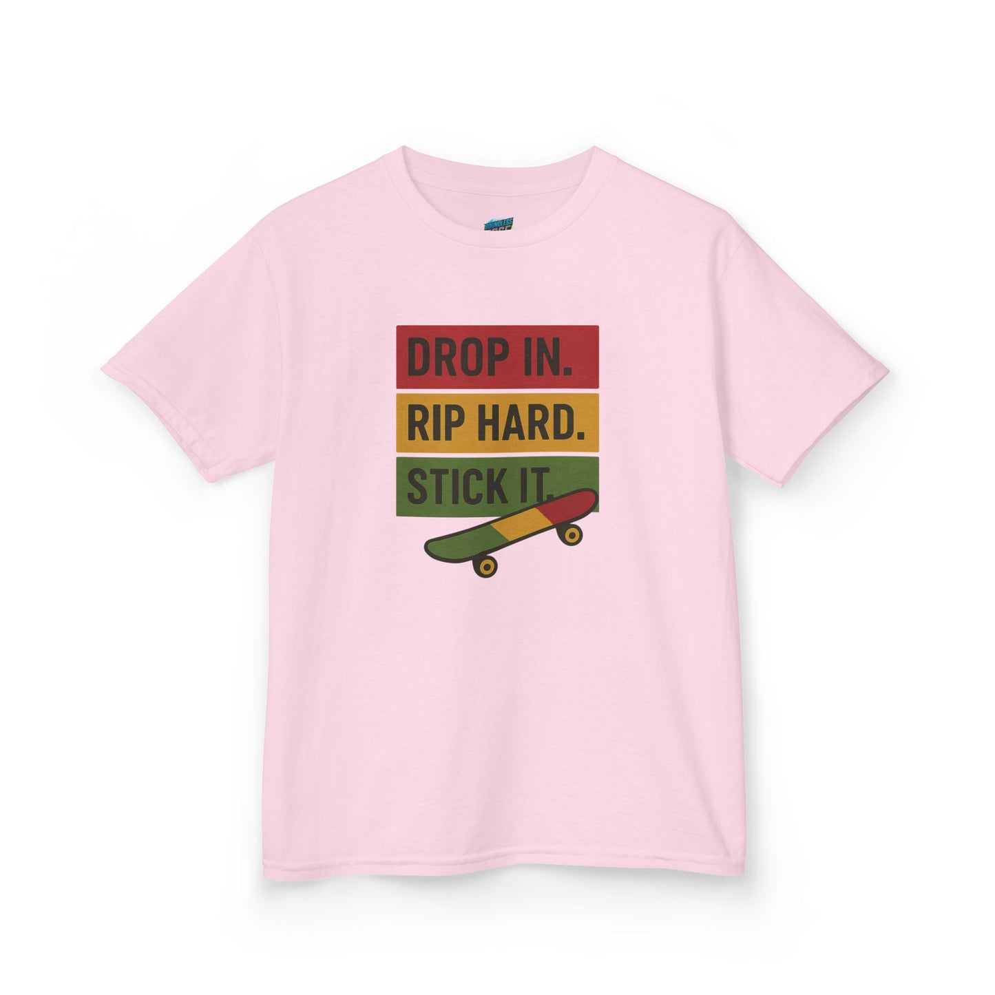 Drop In. Rip Hard. Stick It. Skateboarding Boys' Heavy Cotton T-Shirt
