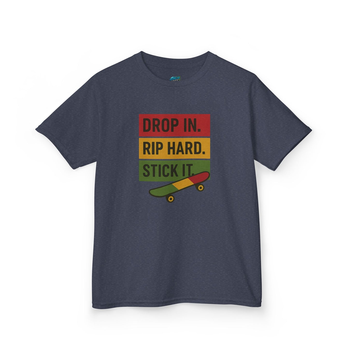 Drop In. Rip Hard. Stick It. Skateboarding Boys' Heavy Cotton T-Shirt