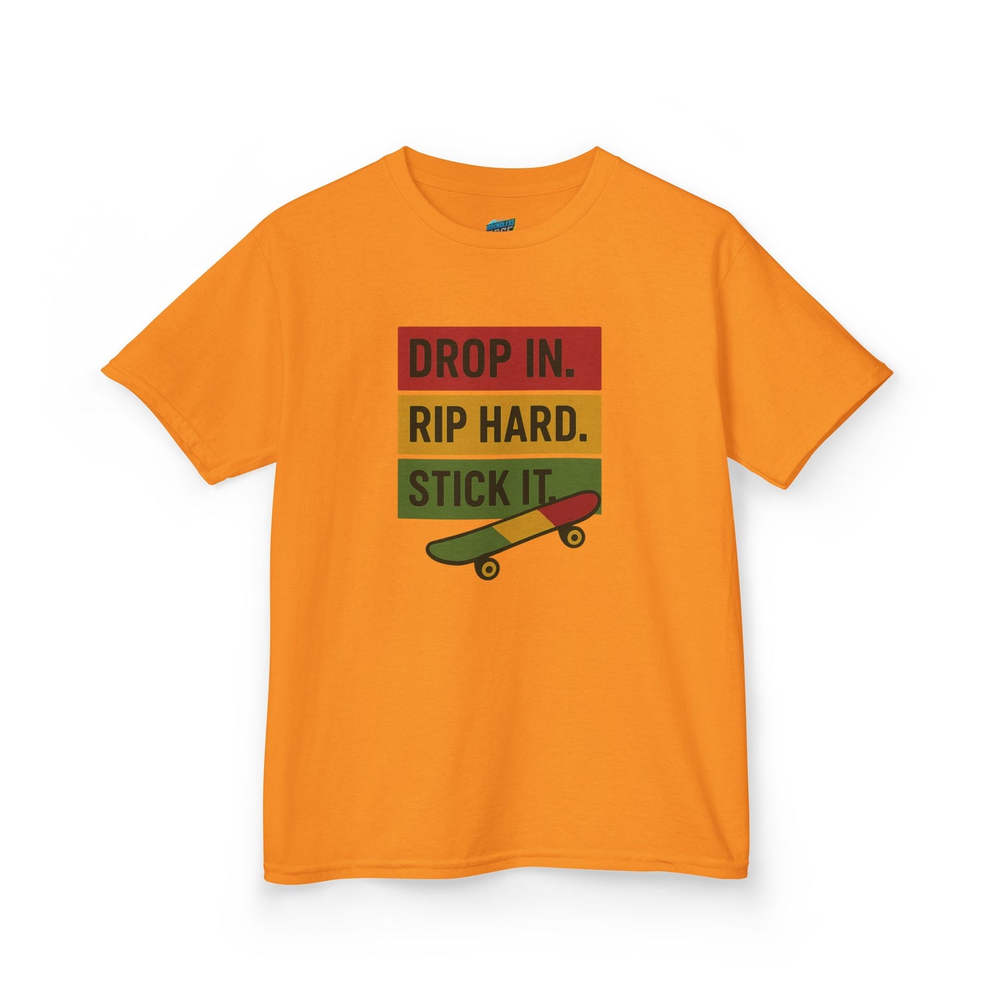Drop In. Rip Hard. Stick It. Skateboarding Boys' Heavy Cotton T-Shirt
