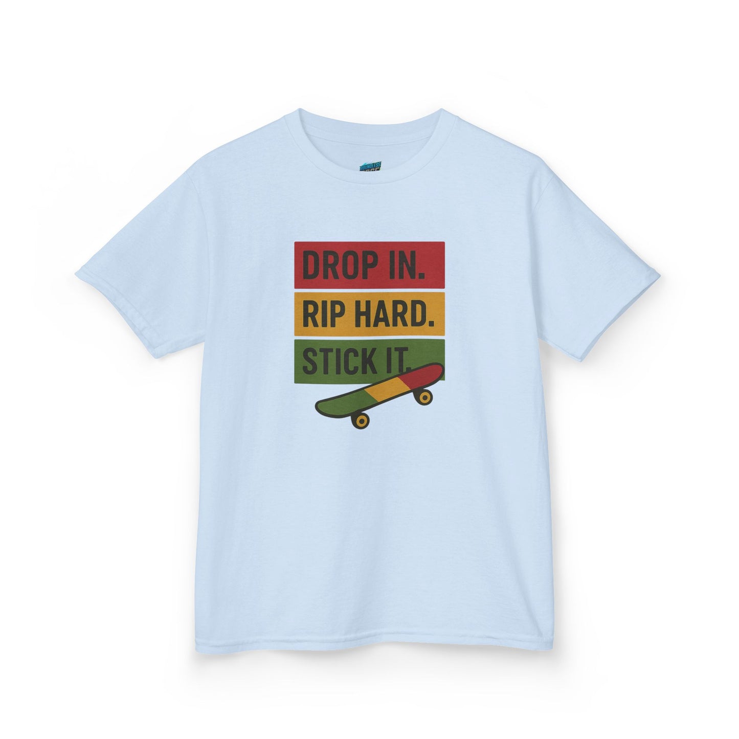 Drop In. Rip Hard. Stick It. Skateboarding Boys' Heavy Cotton T-Shirt