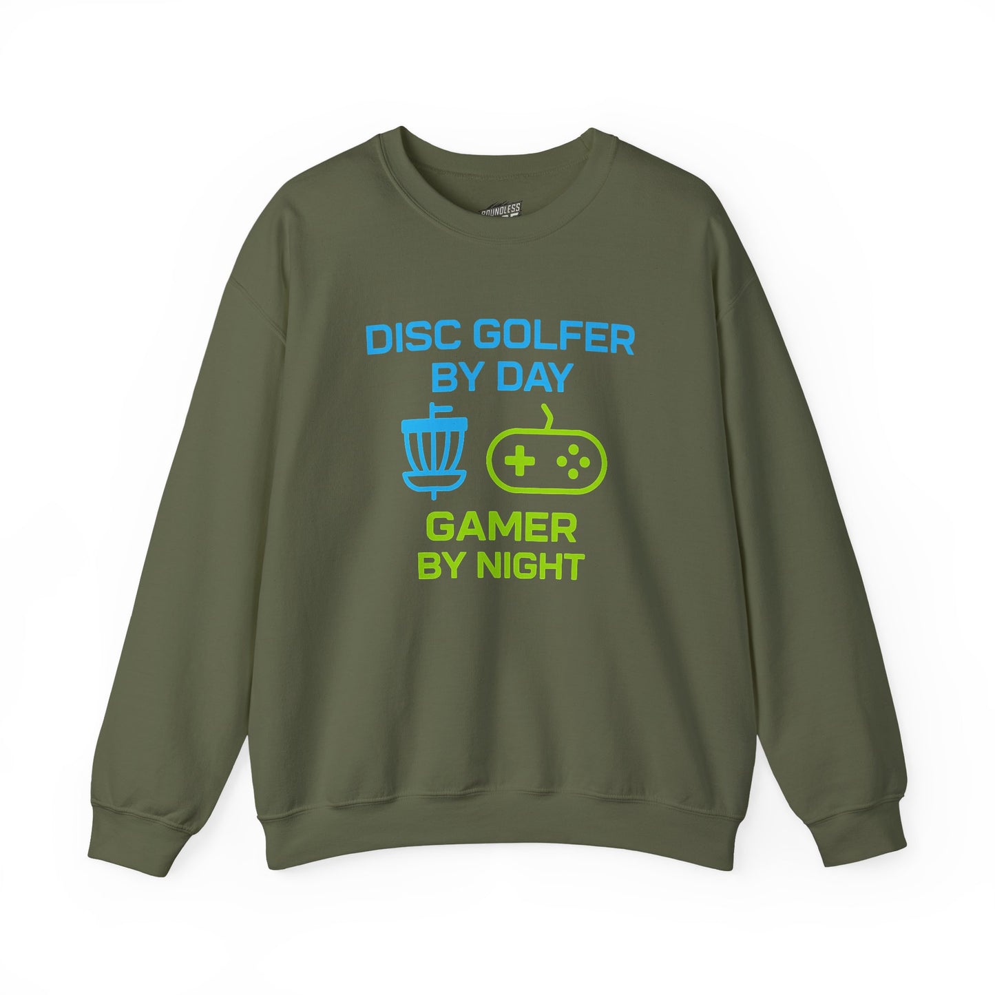 Disc Golfer by Day, Gamer by Night Men's Basic Crewneck Sweatshirt (Classic Fit)