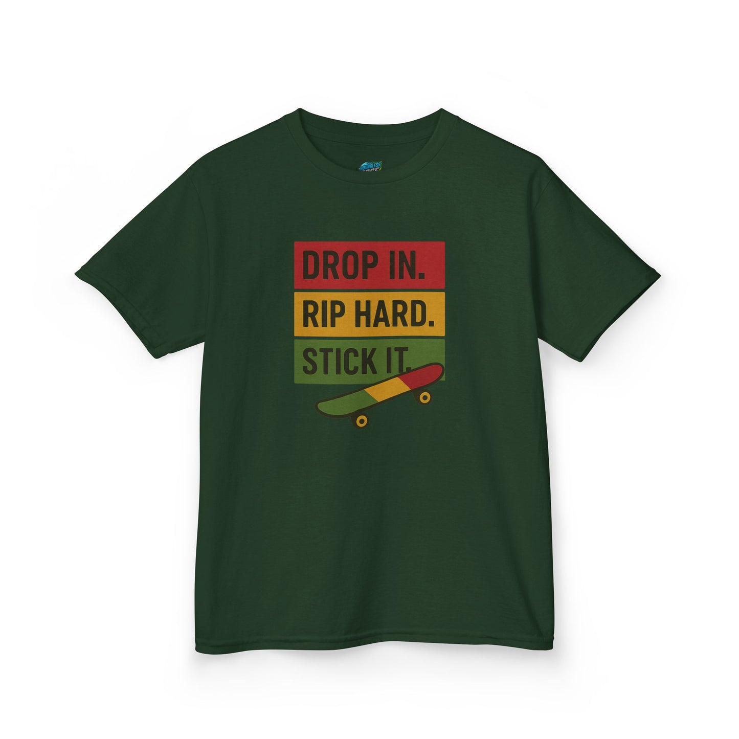 Drop In. Rip Hard. Stick It. Skateboarding Boys' Heavy Cotton T-Shirt
