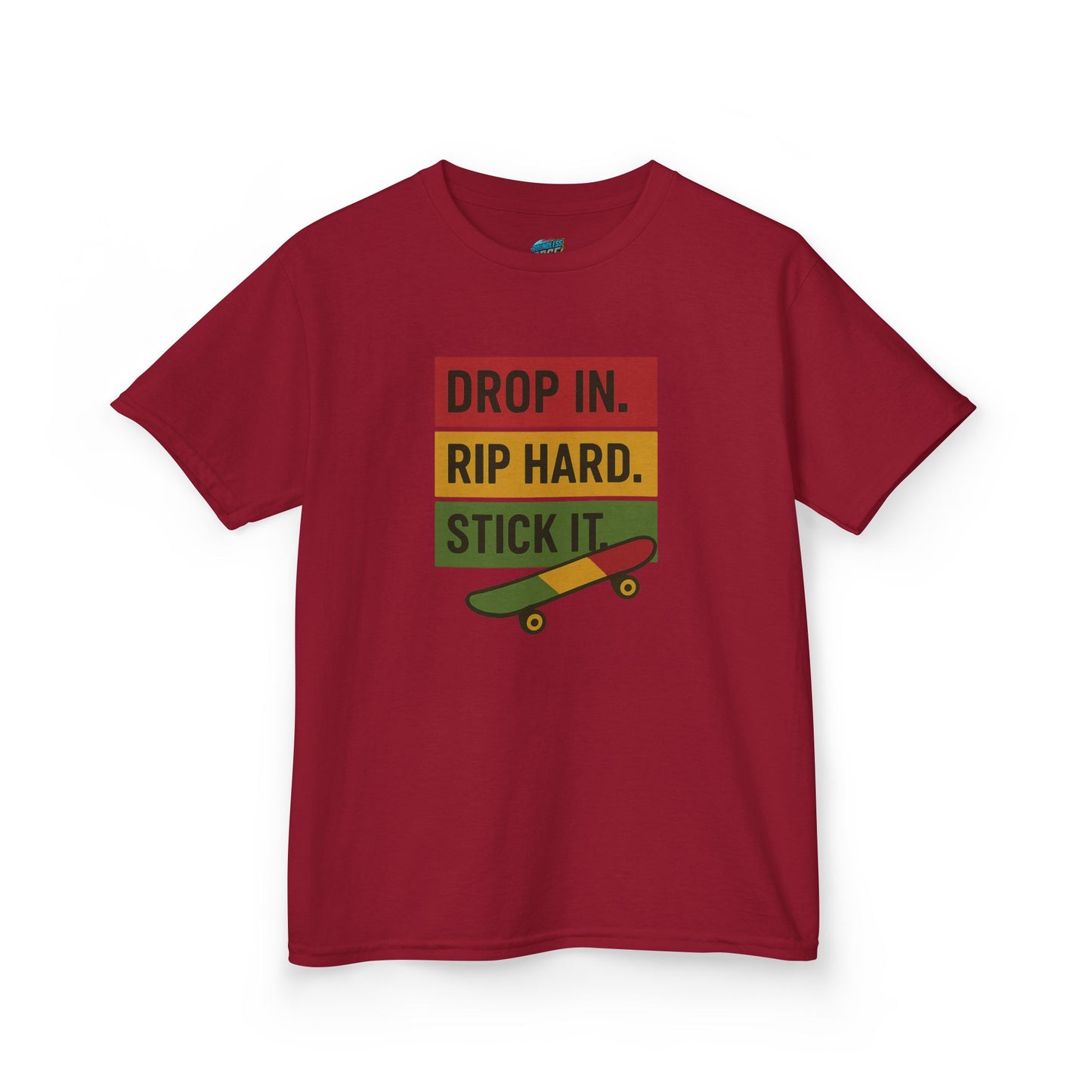 Drop In. Rip Hard. Stick It. Skateboarding Boys' Heavy Cotton T-Shirt