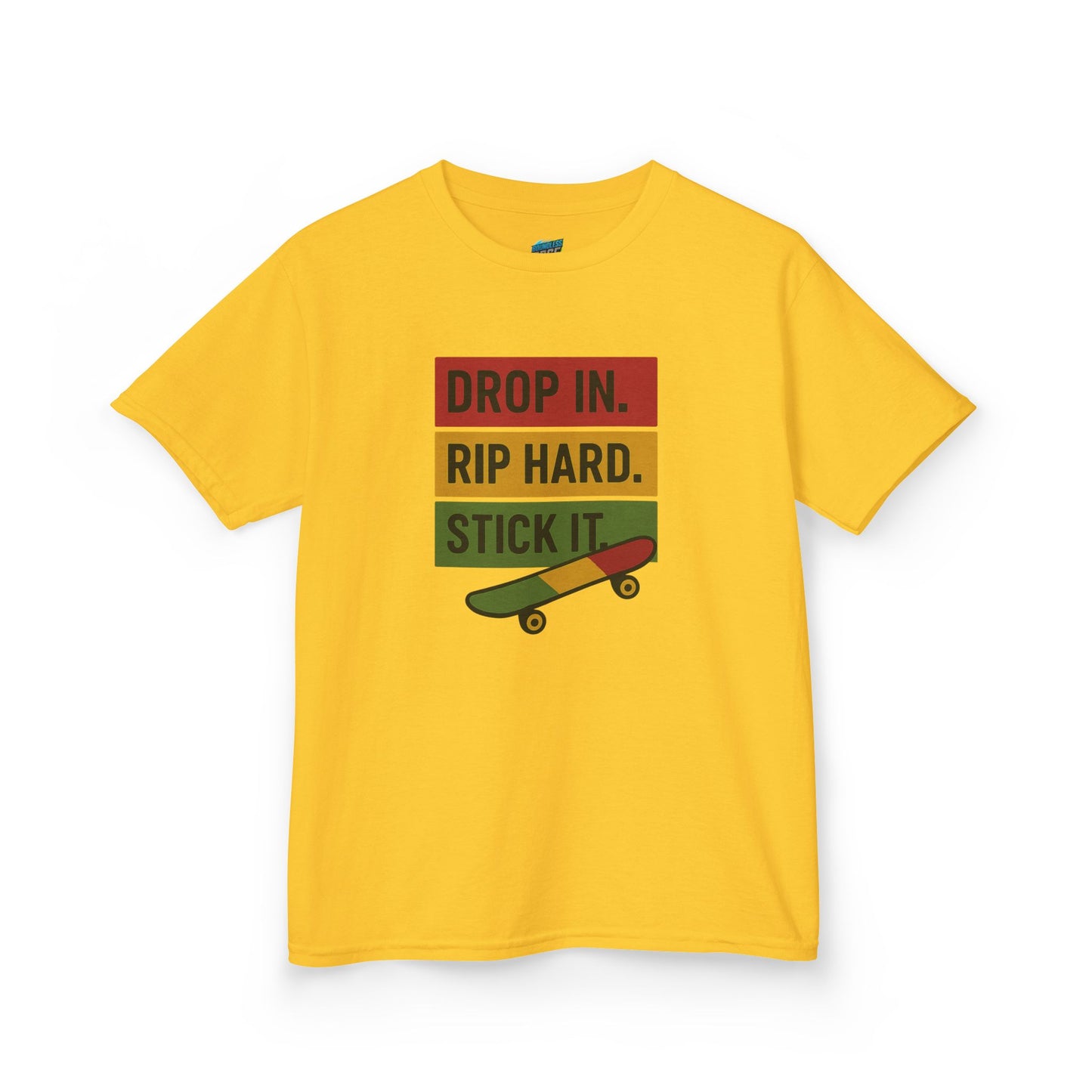 Drop In. Rip Hard. Stick It. Skateboarding Boys' Heavy Cotton T-Shirt