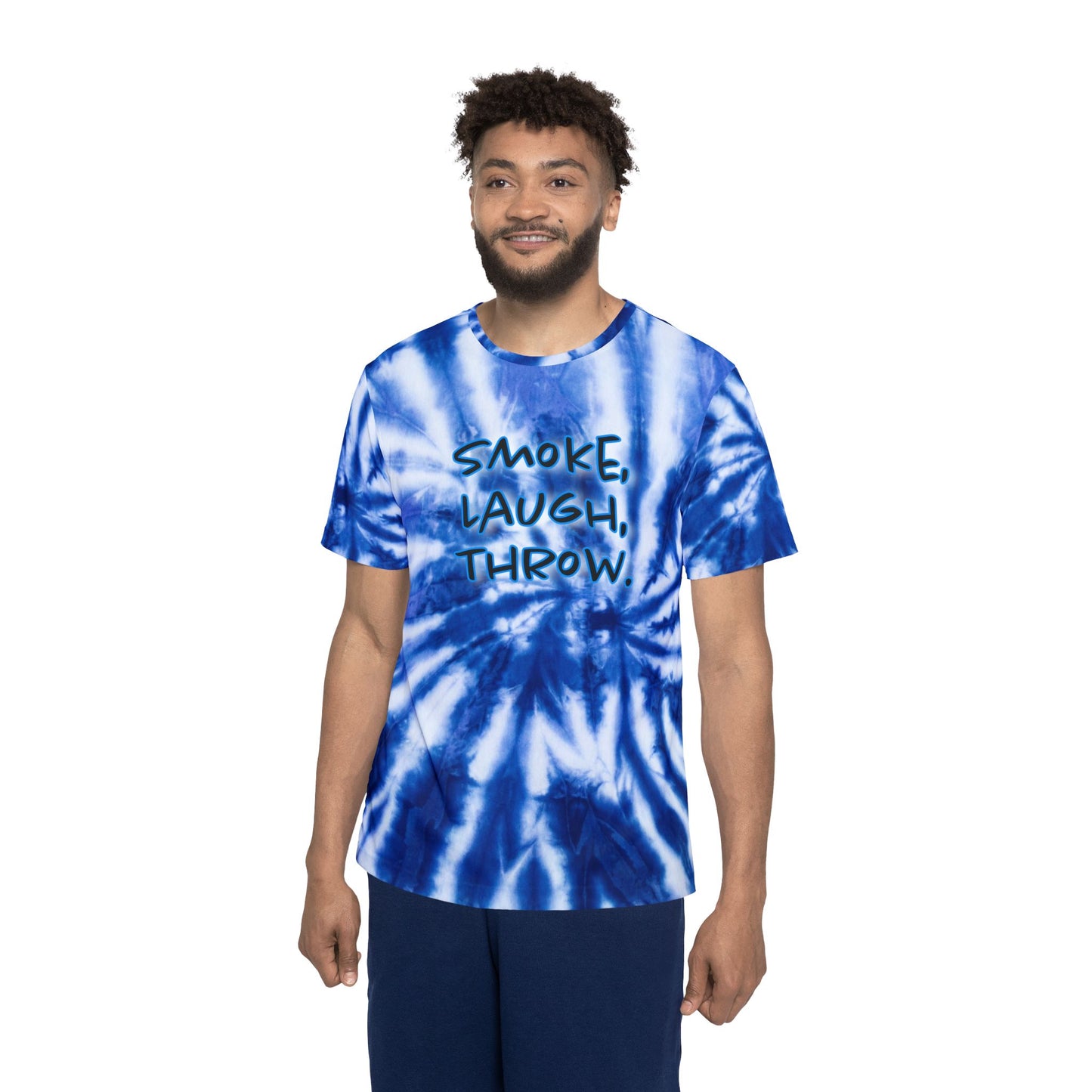 Smoke, Laugh, Throw Tie-Dye Adult Humor Disc Golf Men's Jersey Premium T-Shirt