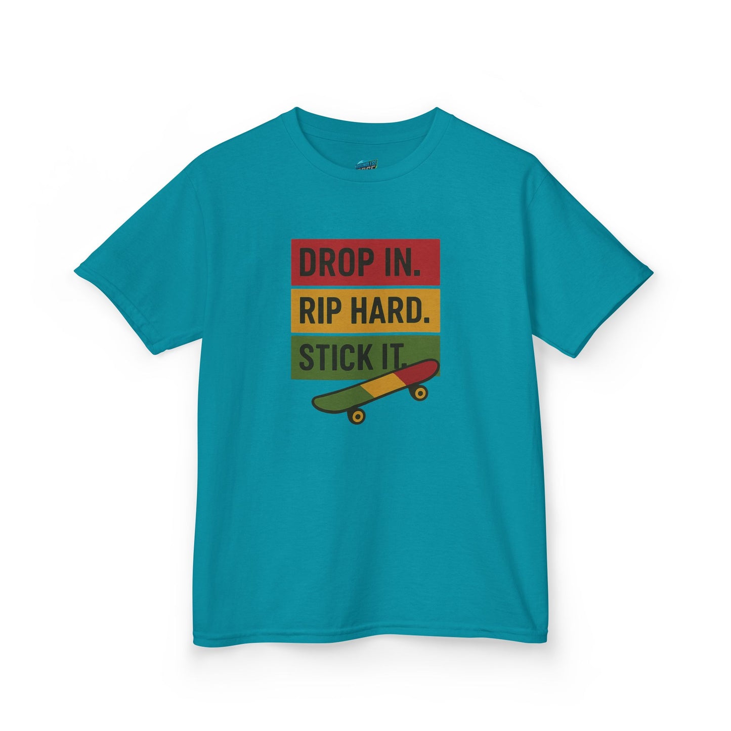 Drop In. Rip Hard. Stick It. Skateboarding Boys' Heavy Cotton T-Shirt