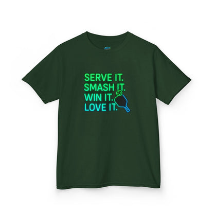 Serve it. Smash it. Win it. Love it. Pickleball Boys' Heavy Cotton T-Shirt
