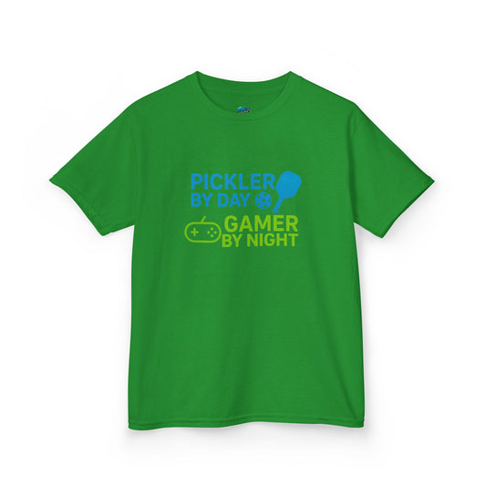 Pickler by Day, Gamer by Night Pickleball Boys' Heavy Cotton T-Shirt