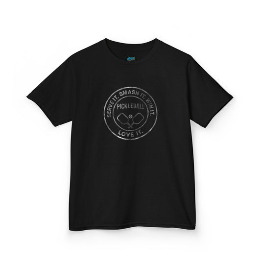 Serve it. Smash it. Win it. Love it. Round Pickleball Boys' Heavy Cotton T-Shirt