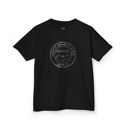 Serve it. Smash it. Win it. Love it. Round Pickleball Girls' Heavy Cotton T-Shirt