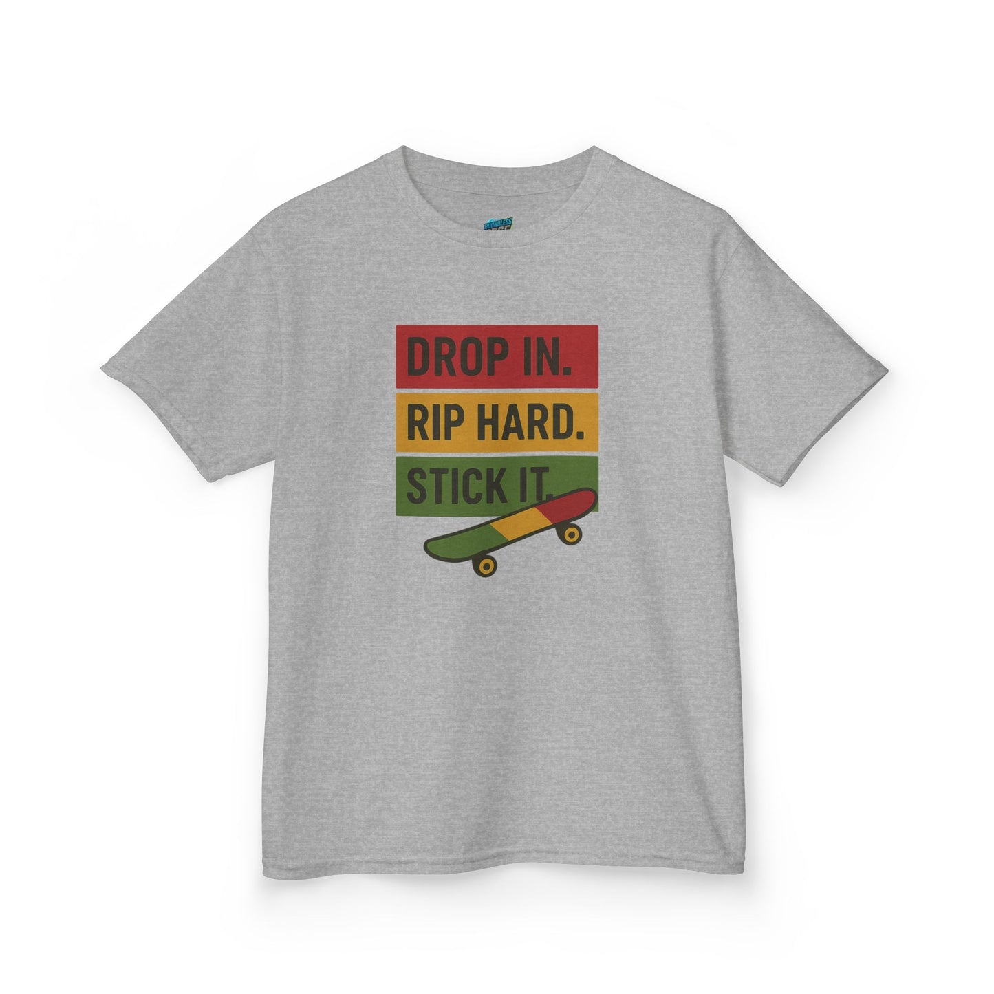 Drop In. Rip Hard. Stick It. Skateboarding Boys' Heavy Cotton T-Shirt