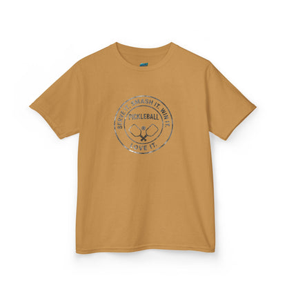 Serve it. Smash it. Win it. Love it. Round Pickleball Girls' Heavy Cotton T-Shirt