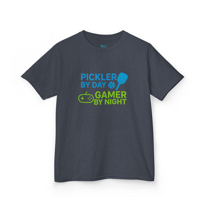 Pickler by Day, Gamer by Night Pickleball Boys' Heavy Cotton T-Shirt