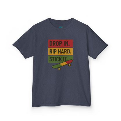 Drop In. Rip Hard. Stick It. Skateboarding Girls' Heavy Cotton T-Shirt