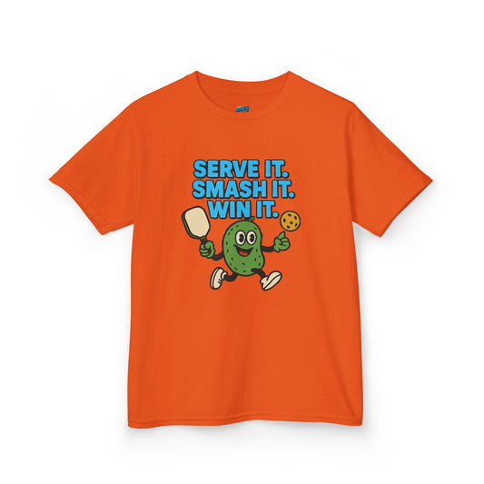 Serve it. Smash it. Win it. Pickleball Boys' Heavy Cotton T-Shirt
