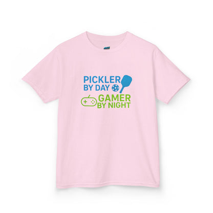 Pickler by Day, Gamer by Night Pickleball Boys' Heavy Cotton T-Shirt