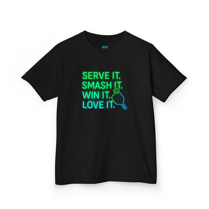Serve it. Smash it. Win it. Love it. Pickleball Boys' Heavy Cotton T-Shirt