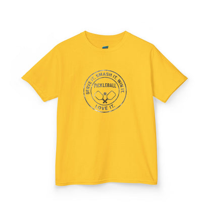 Serve it. Smash it. Win it. Love it. Round Pickleball Boys' Heavy Cotton T-Shirt