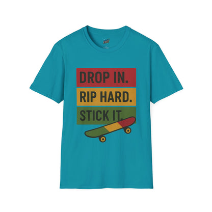 Drop In. Rip Hard. Stick It. Skateboarding Women's Basic T-Shirt