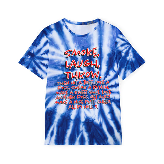 Smoke, Laugh, Throw Tie-Dye Adult Humor Disc Golf Men's Jersey Premium T-Shirt