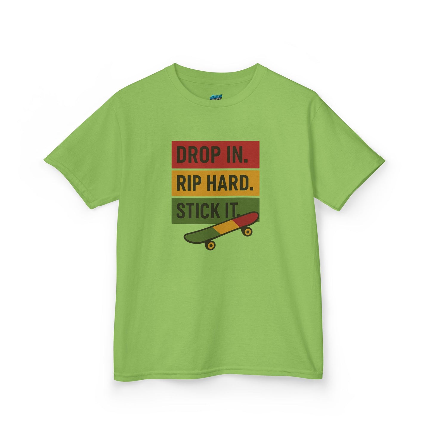 Drop In. Rip Hard. Stick It. Skateboarding Boys' Heavy Cotton T-Shirt