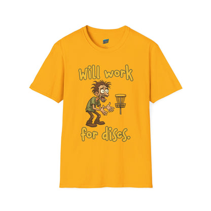 Will Work For Discs Disc Golf Humor Men's Basic T-Shirt