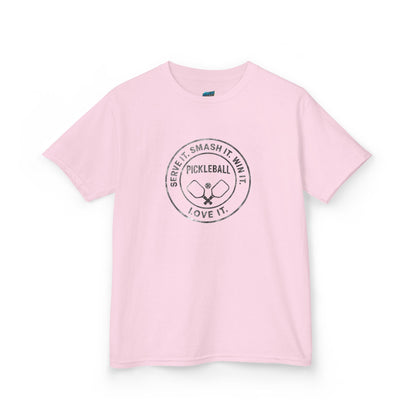 Serve it. Smash it. Win it. Love it. Round Pickleball Girls' Heavy Cotton T-Shirt