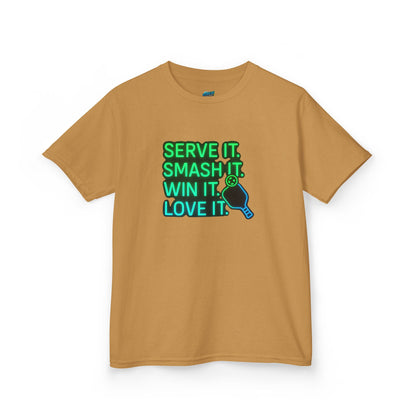 Serve it. Smash it. Win it. Love it. Pickleball Boys' Heavy Cotton T-Shirt