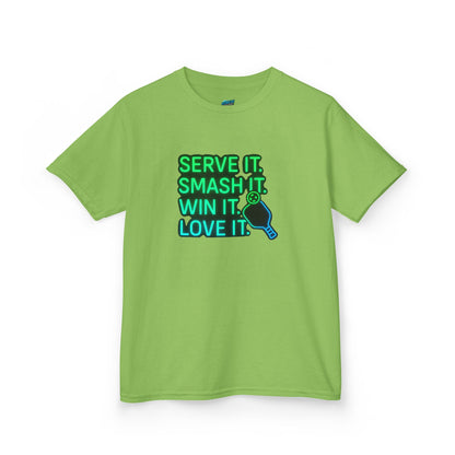 Serve it. Smash it. Win it. Love it. Pickleball Boys' Heavy Cotton T-Shirt