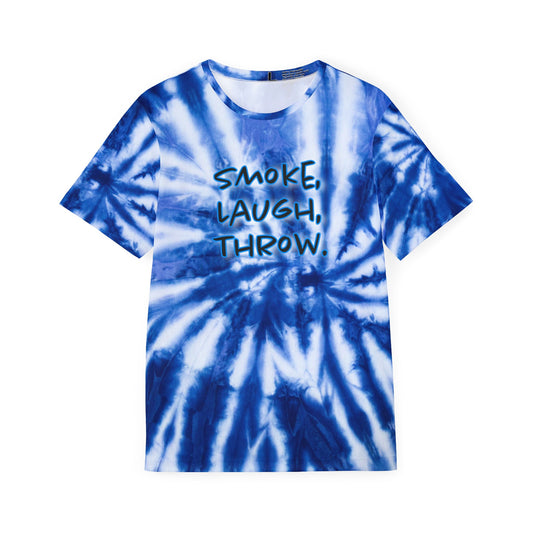 Smoke, Laugh, Throw Tie-Dye Adult Humor Disc Golf Men's Jersey Premium T-Shirt