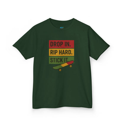 Drop In. Rip Hard. Stick It. Skateboarding Girls' Heavy Cotton T-Shirt