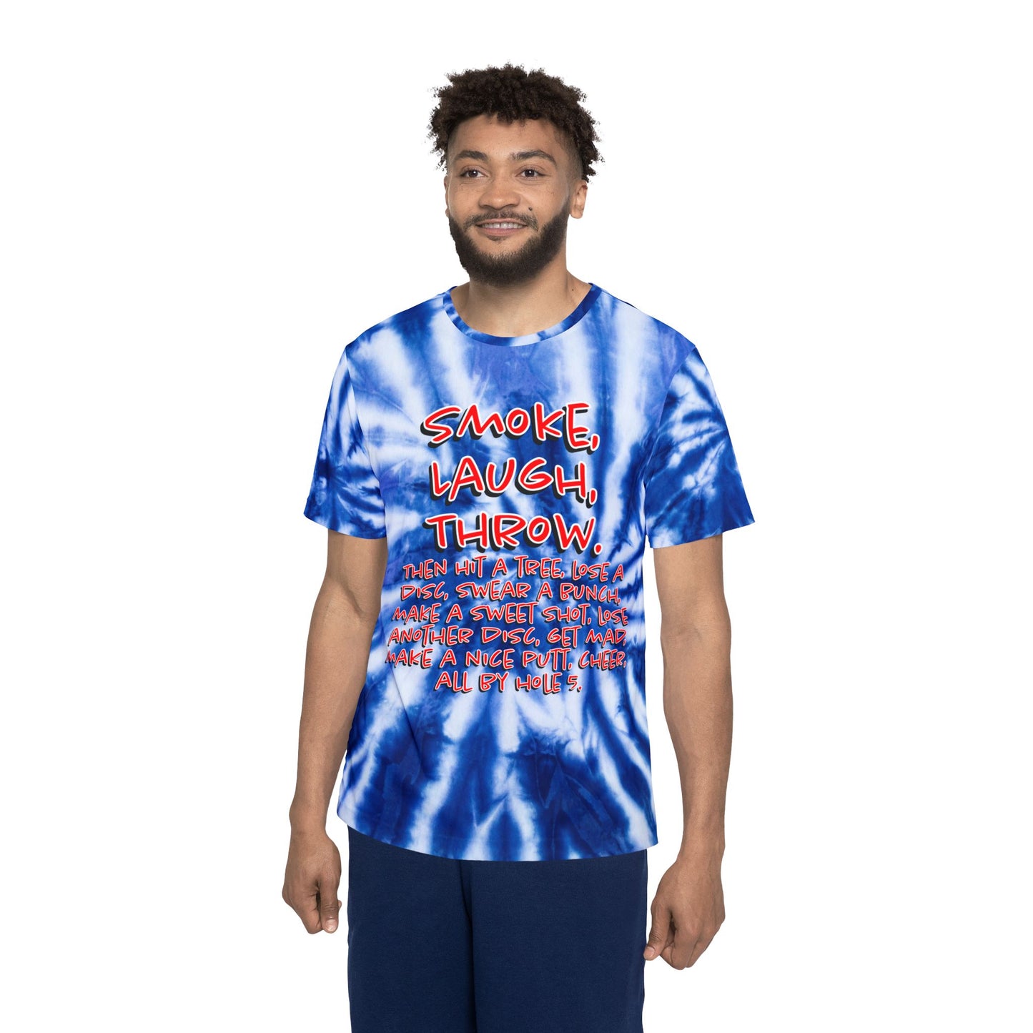 Smoke, Laugh, Throw Tie-Dye Adult Humor Disc Golf Men's Jersey Premium T-Shirt