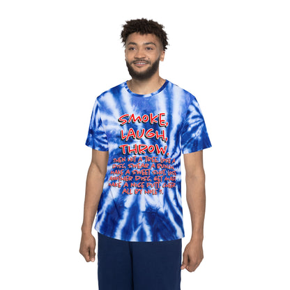 Smoke, Laugh, Throw Tie-Dye Adult Humor Disc Golf Men's Jersey Premium T-Shirt