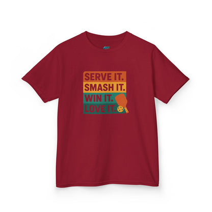 Serve it. Smash it. Win it. Love it. Classic Pickleball Boys' Heavy Cotton T-Shirt