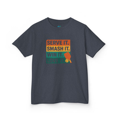 Serve it. Smash it. Win it. Love it. Classic Pickleball Boys' Heavy Cotton T-Shirt