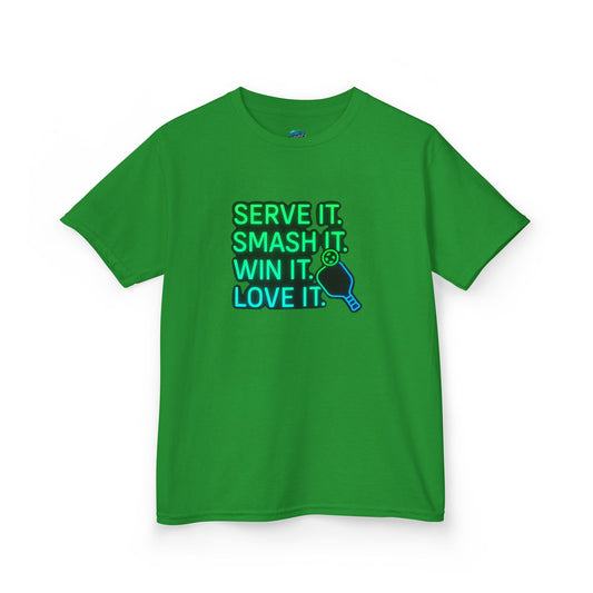 Serve it. Smash it. Win it. Love it. Pickleball Boys' Heavy Cotton T-Shirt
