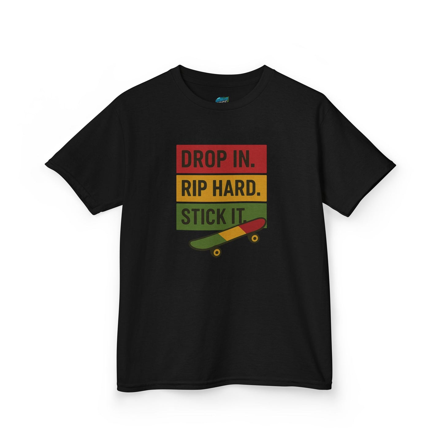 Drop In. Rip Hard. Stick It. Skateboarding Boys' Heavy Cotton T-Shirt