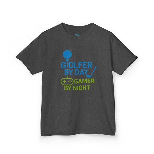 Golfer by Day, Gamer by Night Boys' Heavy Cotton T-Shirt