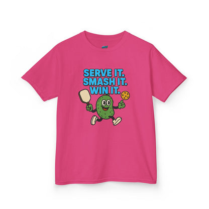 Serve it. Smash it. Win it. Pickleball Boys' Heavy Cotton T-Shirt