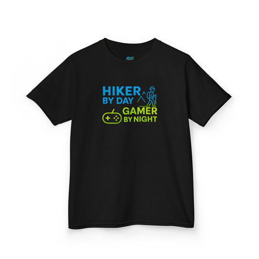 Hiker by Day, Gamer by Night Hiking Girls' Heavy Cotton T-Shirt