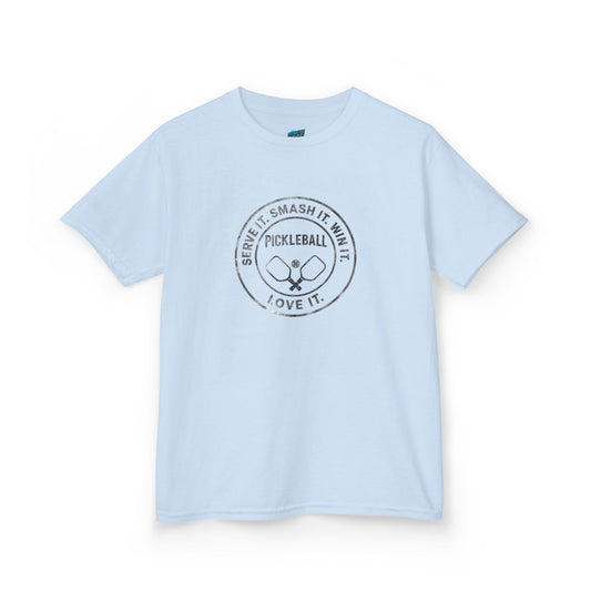 Serve it. Smash it. Win it. Love it. Round Pickleball Girls' Heavy Cotton T-Shirt