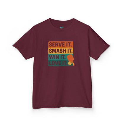 Serve it. Smash it. Win it. Love it. Classic Pickleball Boys' Heavy Cotton T-Shirt