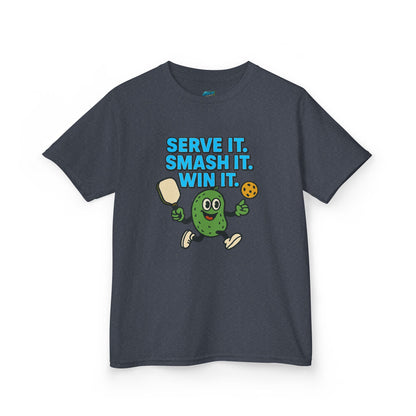 Serve it. Smash it. Win it. Pickleball Boys' Heavy Cotton T-Shirt