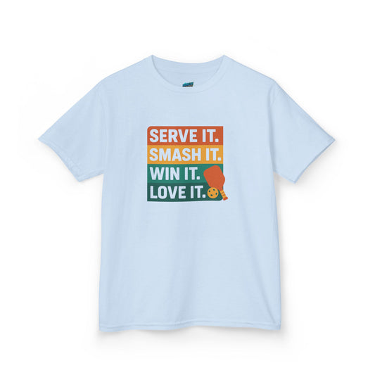 Serve it. Smash it. Win it. Love it. Classic Pickleball Boys' Heavy Cotton T-Shirt