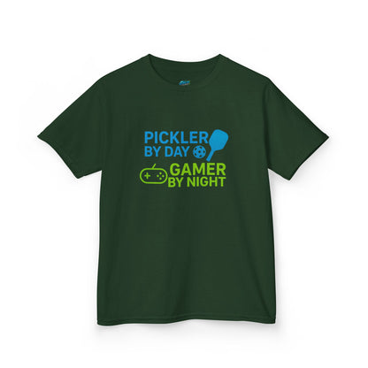 Pickler by Day, Gamer by Night Pickleball Boys' Heavy Cotton T-Shirt