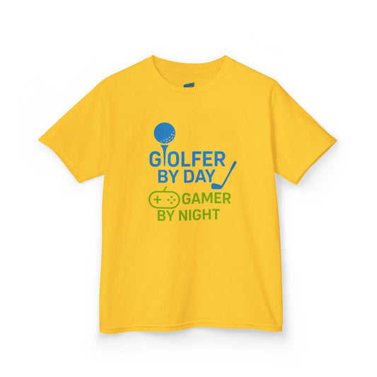 Golfer by Day, Gamer by Night Girls' Heavy Cotton T-Shirt