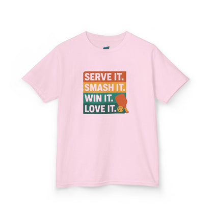 Serve it. Smash it. Win it. Love it. Classic Pickleball Boys' Heavy Cotton T-Shirt