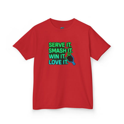 Serve it. Smash it. Win it. Love it. Pickleball Boys' Heavy Cotton T-Shirt