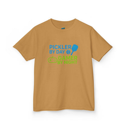 Pickler by Day, Gamer by Night Pickleball Girls' Heavy Cotton T-Shirt