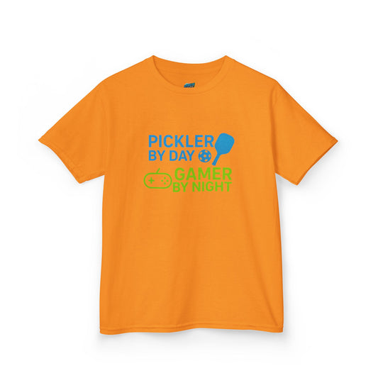 Pickler by Day, Gamer by Night Pickleball Boys' Heavy Cotton T-Shirt